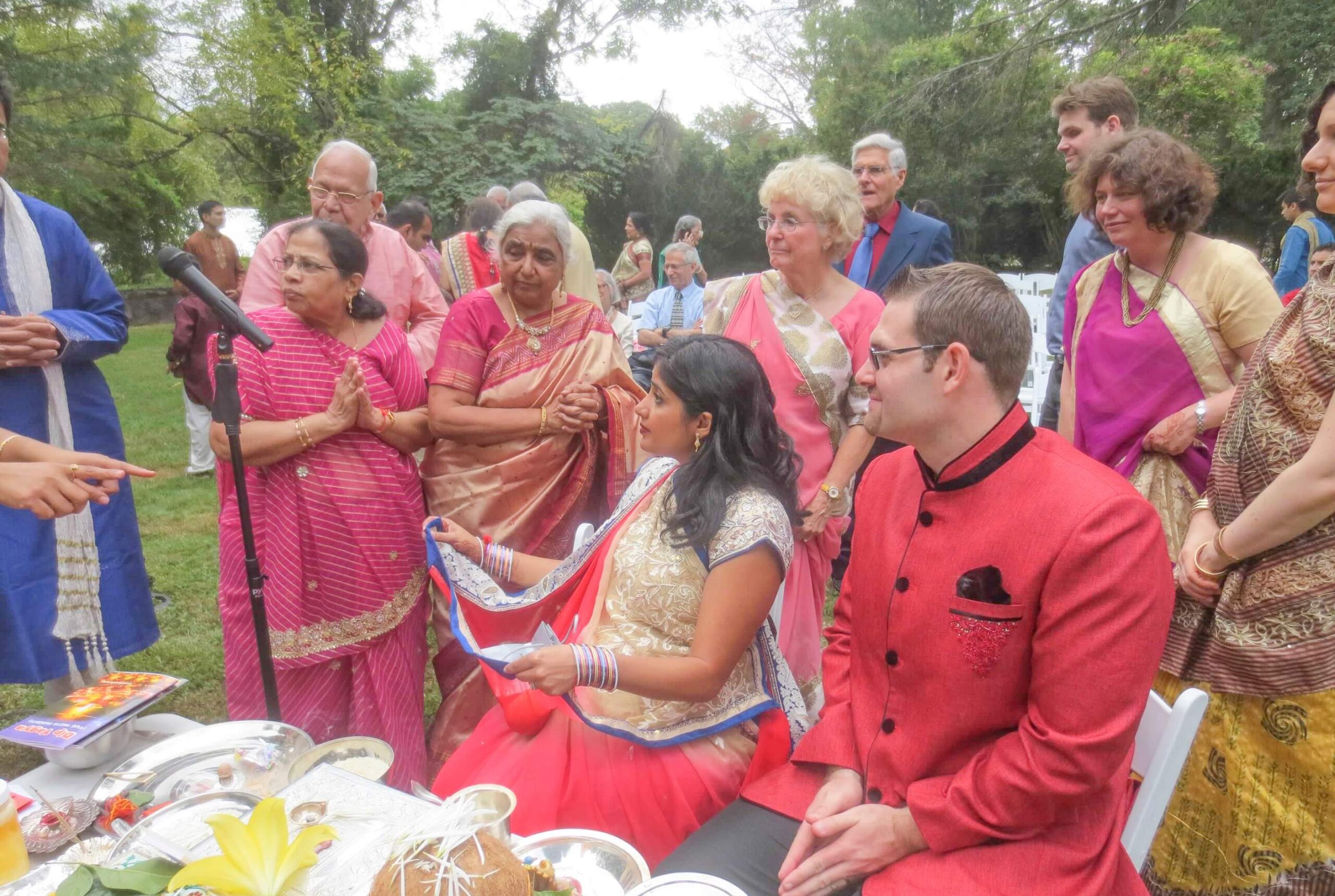 Rituals: Khyati (middle) with  her mother, Anjana Desai, during her seemantham ceremony and Gayatri puja with family.