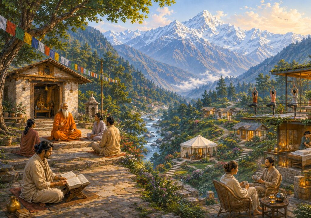 The evolving concept: A Himalayan retreat once meant an ashram or modest lodging near a temple; now it includes stand-alone health and wellness programs with little spiritual emphasis