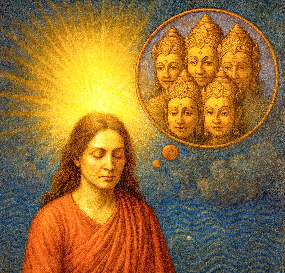 Karma, Rebirth & Inner Worlds One striking aspect of the Yoga Sutras is its relative silence on the inner worlds of existence, an important part of Hindu mythology, mysticism and scripture. Unlike the Puranas, Upanishads or Saiva Agamas, Patanjali does not elaborate on the lokas, devas or subtle realms. A few sutras imply awareness of such worlds, especially in references to prakritilayas, beings absorbed in nature, and videhas, bodiless beings. His silence does not necessarily indicate rejection. More likely, Patanjali keeps the text pragmatic, addressing only what is immediately relevant to meditation. This approach aligns with Sankhya’s cosmology, which explains how mind, senses and intellect arise from prakriti, but does not present a structured account of lokas and Deities. At the same time, the Yoga Sutras strongly affirm karma and reincarnation. Patanjali explains how past actions generate samskaras, latent impressions, and vasanas, deep-seated tendencies, which persist across lifetimes. Sutra 4.9 states, “Because memory and samskaras are of one form, there is continuity even though separated by birth, place and time.” These impressions, together with the kleshas, shape present experience and future births. The practice of yoga is therefore a systematic deconstruction of these karmic imprints. Through restraint, dispassion and samadhi, the seeds of past karma are gradually weakened and burned away, leading the purusha toward freedom from bondage and ultimate liberation.
